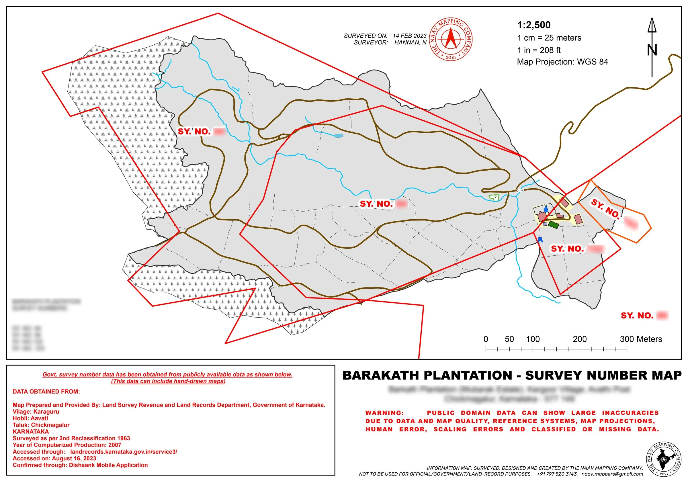 Plantation survey-number overlay map highlighting possible encroachment