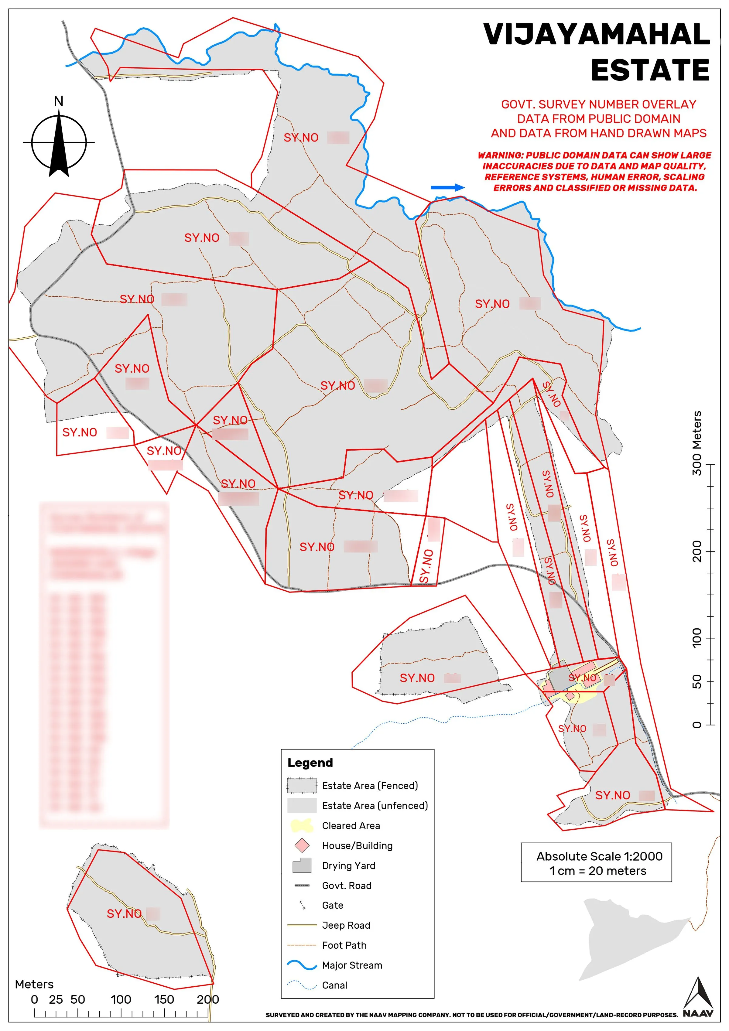 Estate map with government survey-number data overlaid to reveal boundary discrepancies