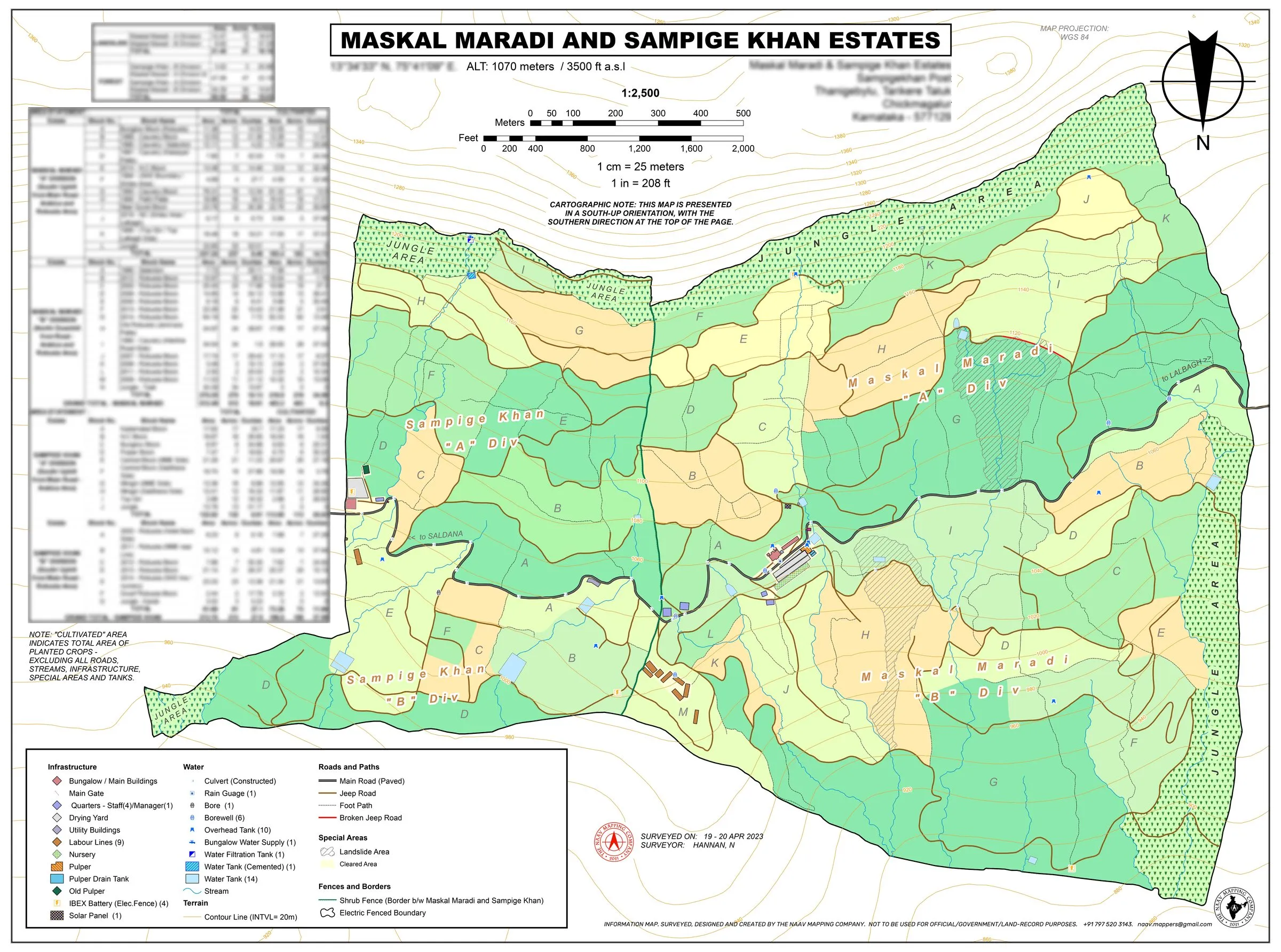 South-up map of Maskal Maradi and Sampige Khan estates