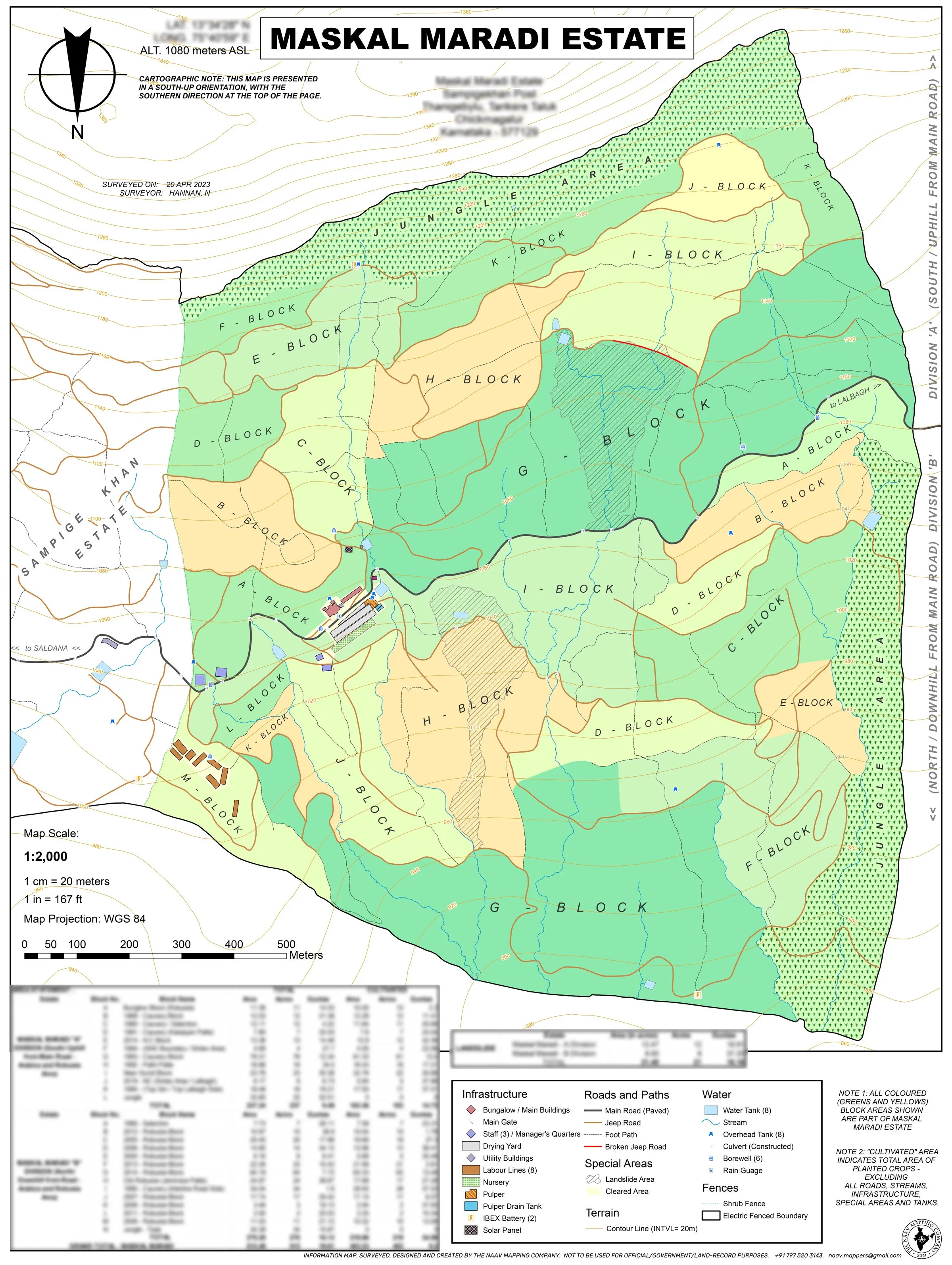 South-up estate map made to the growers' orientation